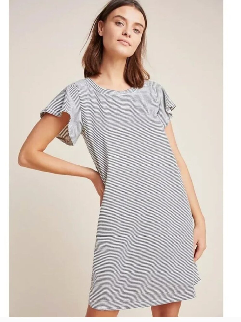 Anthropologie T.La Flutter-Sleeved Striped Tee Dress